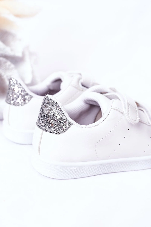 Dziecięce Tenisówki Na Rzepy Biało-Srebrne Cute Girl