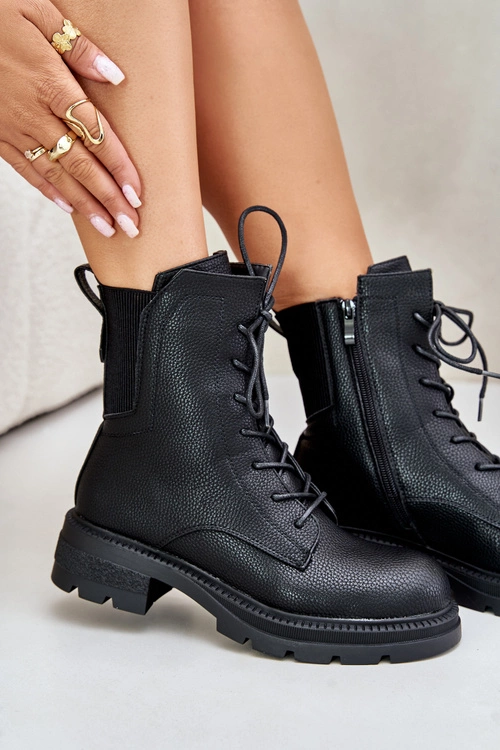 Ocieplane Botki Workery Na Zamek Czarne Leairae