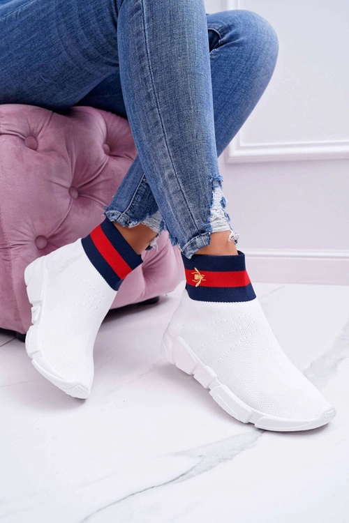 Obuwie Sportowe Damskie Wysoka Skarpeta Białe Deloram