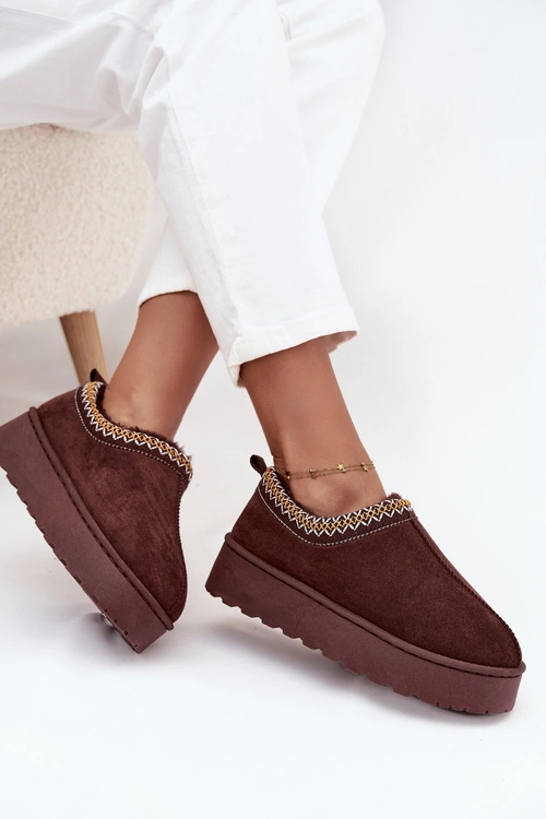 Śniegowce Niskie Damskie Z Haftem Na Platformie Czekoladowe Taliah