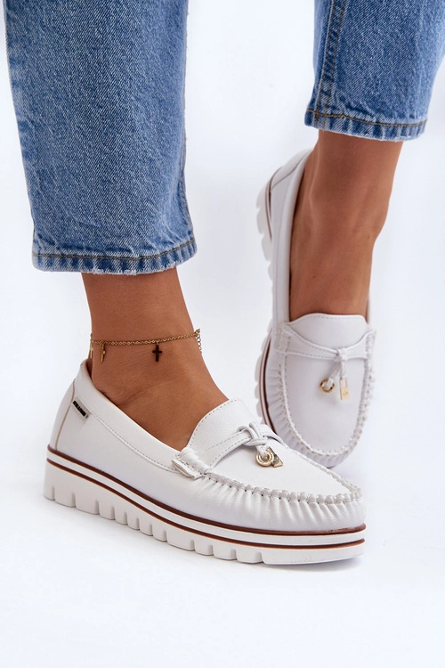 Mokasyny Damskie Na Platformie Białe Railav