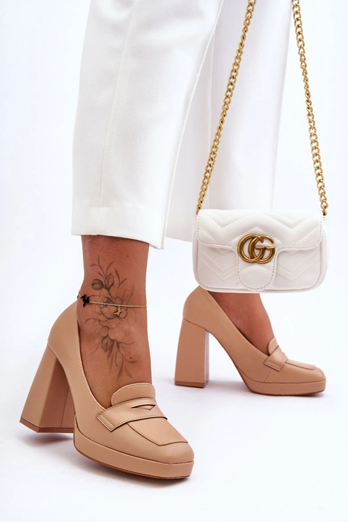 Czółenka Skórzane Na Wysokim Obcasie Nude Alisa