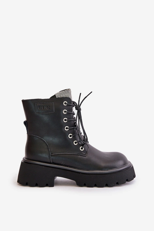 Ocieplane Skórzane Botki Workery Damskie Z Cyrkoniami GOE OO2N4125 Czarne