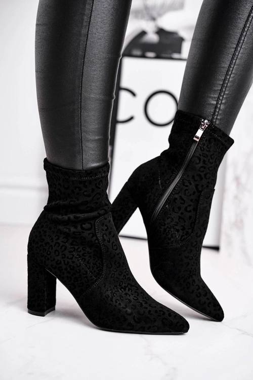 Damskie Botki Na Słupku Cętki Czarne Panther