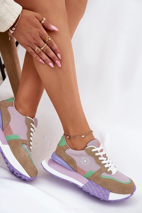 Zamszowe Sneakersy Damskie Na Platformie Big Star RR274815 HI-POLY SYSTEM Różowe