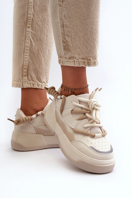 Sneakersy Damskie Na Platformie Beżowe Moariella