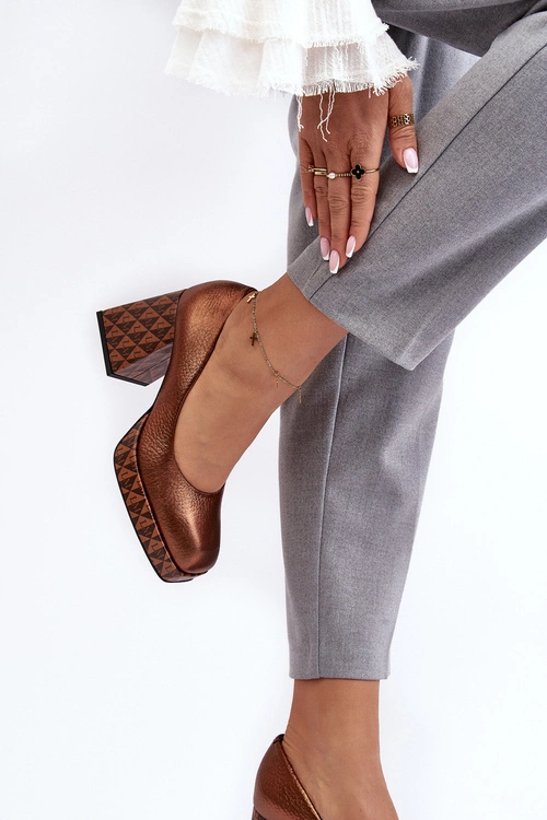 Skórzane Czółenka Na Słupku Laura Messi 259/819-821 Miedziane