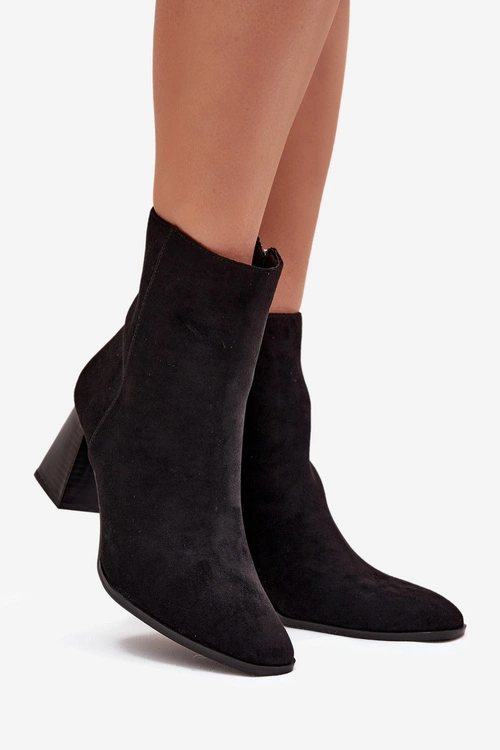 Botki Damskie Z Eko Zamszu Na Słupku Zamek Czarne Zelita