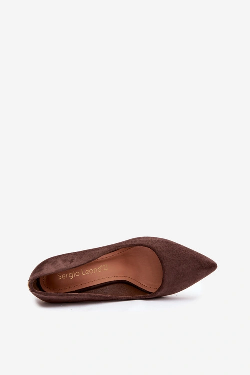 Zamszowe Czółenka Na Słupku Sergio Leone PB216 Czekoladowe