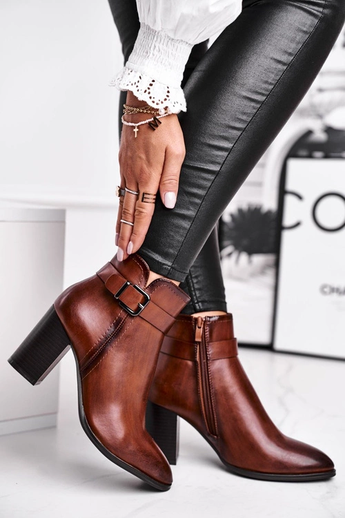 Botki Damskie Na Słupku Sergio Leone Brązowe BT509