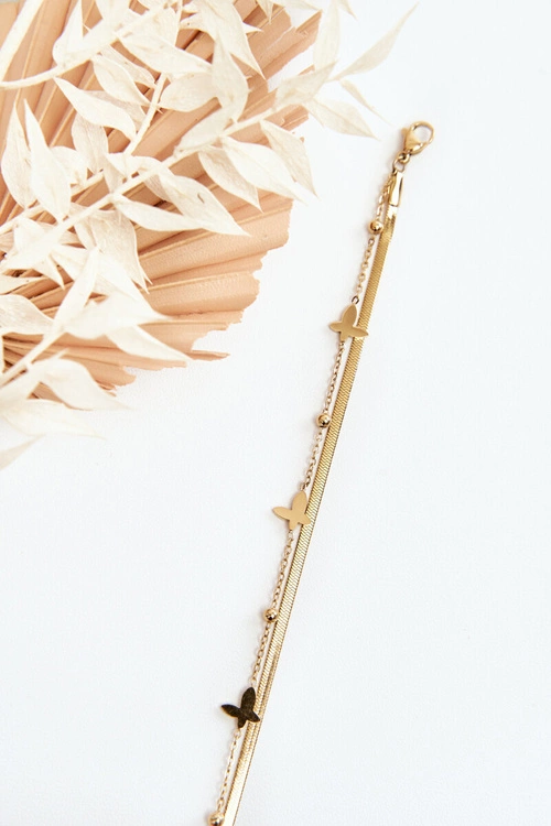 Damska Bransoletka Żmijka Z Motylami Złota