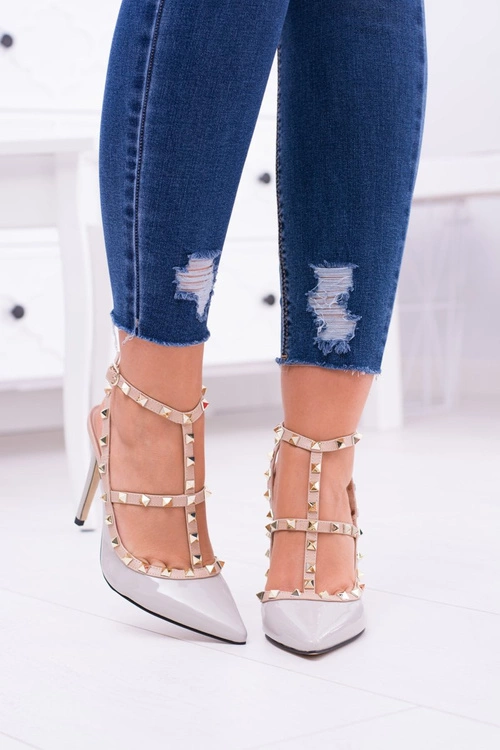 Szpilki damskie Vices Lakierowane Szare Z Ćwiekami Dżety Valenti