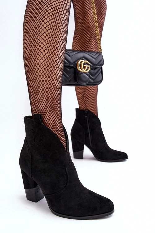 Zamszowe Botki Kowbojki Na Słupku Czarne Tanner