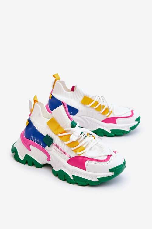 Damskie Sneakersy Skarpetkowe Wsuwane Biało-Zielone Keaton