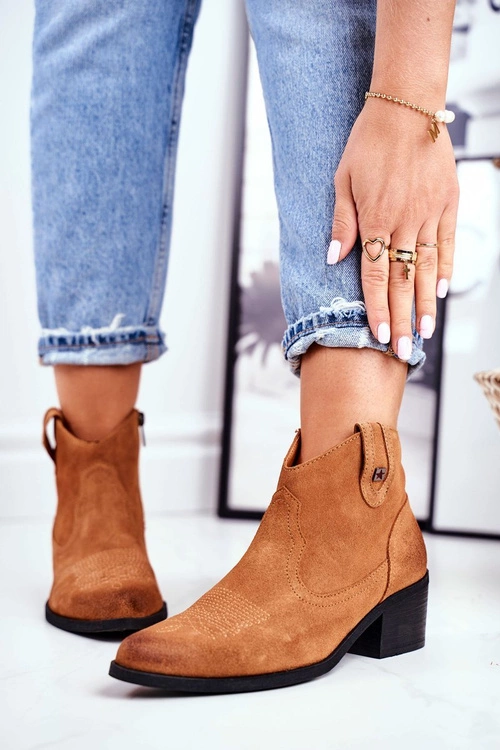 Botki Damskie Na Słupku Skórzane Big Star Camel GG274330