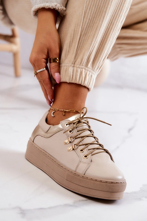 Skórzane Buty Sportowe Na Platformie Jasnobeżowe Mary Ann