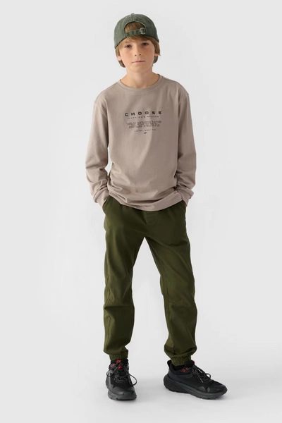 Chłopięce Spodnie Joggery Casual Gładkie 4F 4FJWMM00TTROM0812-43S Khaki