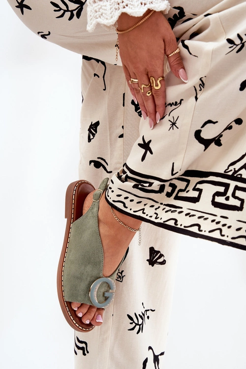 Płaskie Sandały Z Ozdobą Zielone Haliones