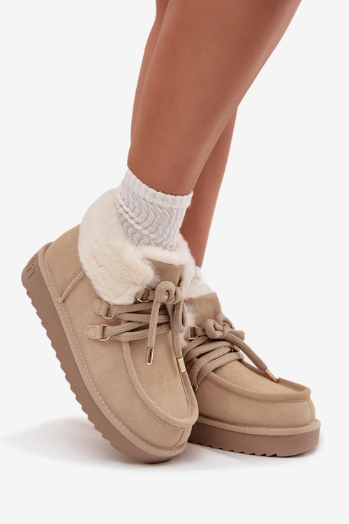 Śniegowce Damskie Z Naturalnego Zamszu D.Franklin DFSH375006 Jasnobeżowe