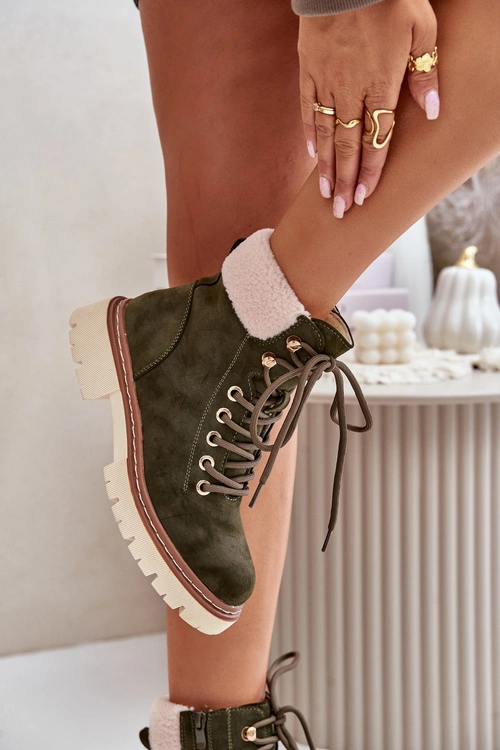 Ocieplane Trapery Botki Damskie Na Zamek Zielone Ferelia