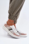 Sneakersy Skórzane Damskie D&A LR110 Biało-Różowe