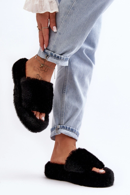 Futrzane Kapcie Damskie Czarne Biella