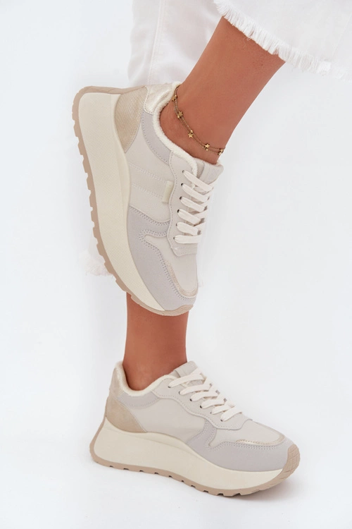 Ocieplane Sneakersy Damskie Na Platformie Big Star SS274008 HI-POLY SYSTEM Jasnobeżowe