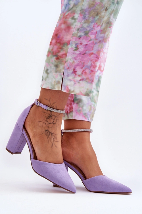 Zamszowe Czółenka Z Cyrkoniami Fioletowe Diamond