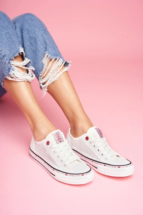 Trampki Damskie Cross Jeans Białe Siateczka FF2R4016C