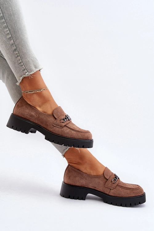 Zamszowe Mokasyny Damskie Z Ozdobą Brązowe Loraleima