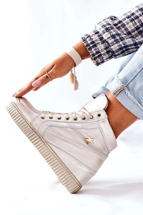 Damskie Sportowe Skórzane Buty Lewski Złote 3079