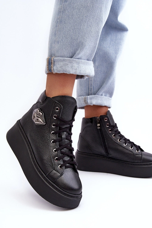 Trampki Damskie Wysokie Na Suwak Lemar Czarne Katerin