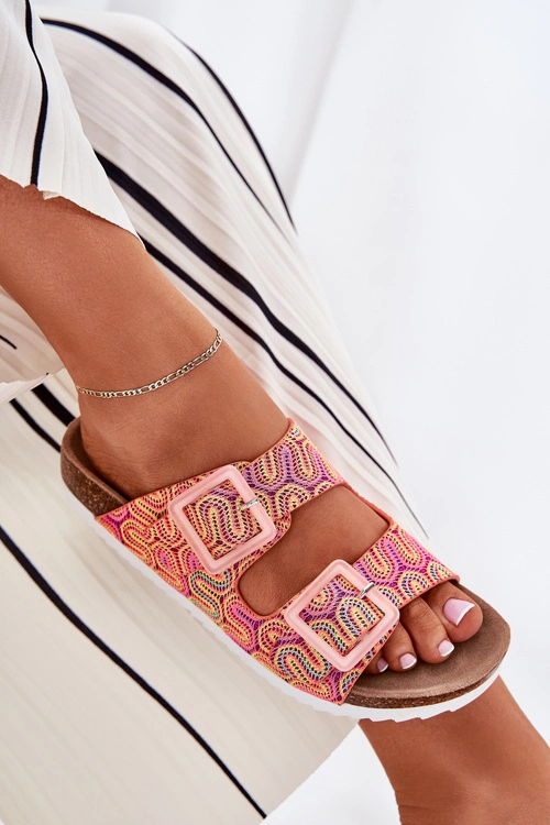 Klapki Damskie Z Klamrami I Brokatem S.Barski RB51-006 Pomarańczowe