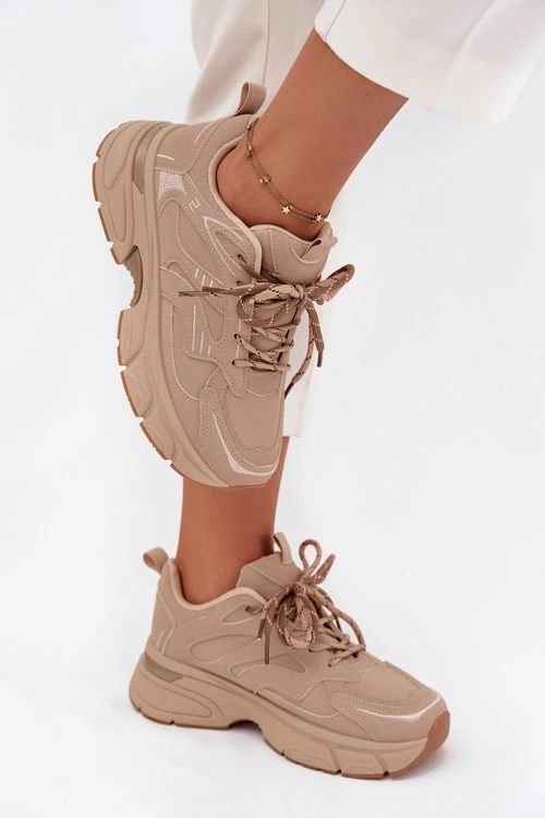 Buty Sportowe Sneakersy Damskie Z Podwójnym Sznurowaniem Beżowe Annelie