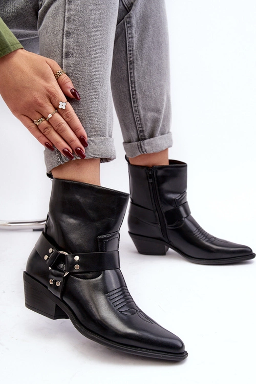 Damskie Ocieplane Botki Kowbojki Czarne Venosa