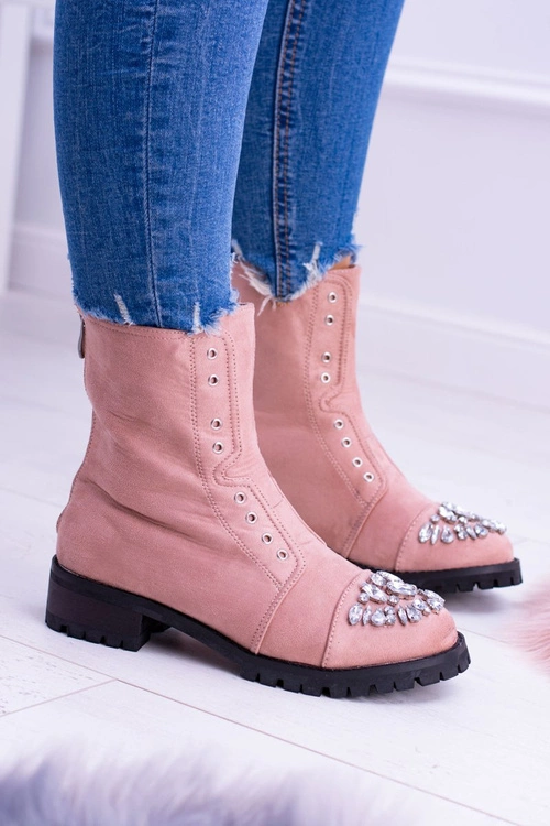 Lu Boo Damskie Botki Za Kostkę z Cyrkoniami Pudrowy Róż Carrie