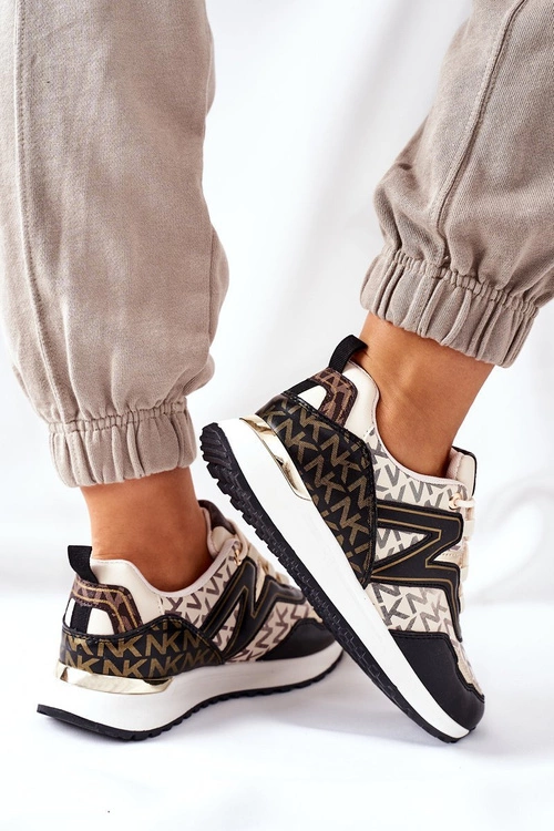 Logowane Sportowe Buty Sneakersy Beżowo-Czarne Always