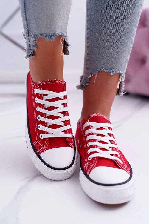 Trampki Damskie Niskie Materiałowe Czerwone FreeTime