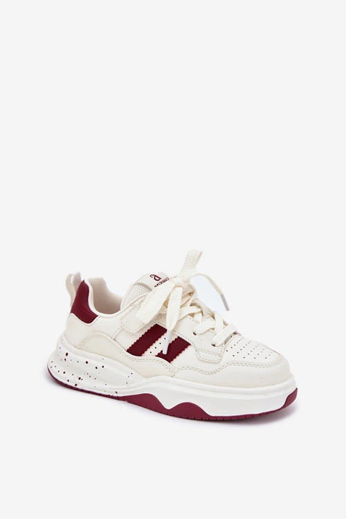 Sneakersy Dziecięce Na Platformie Beżowo-Bordowe Grellio