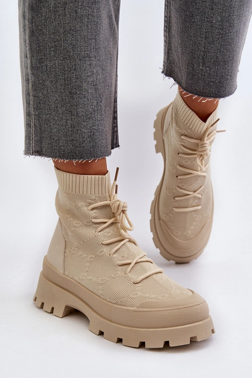 Damskie Skarpetkowe Wsuwane Botki Jasnobeżowe Solime