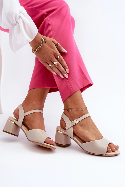 Sandały Damskie Na Niskim Obcasie Eko Skórzane Sergio Leone SK876 Jasnoszare