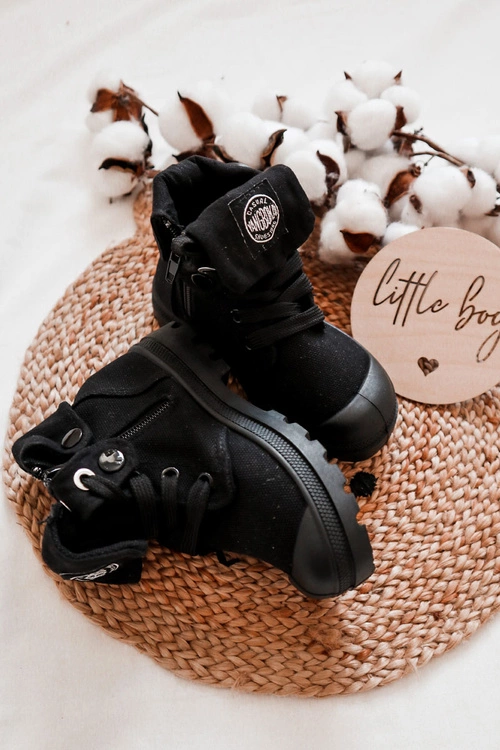 Wysokie Dziecięce Trampki Wiązane Czarne Tobby