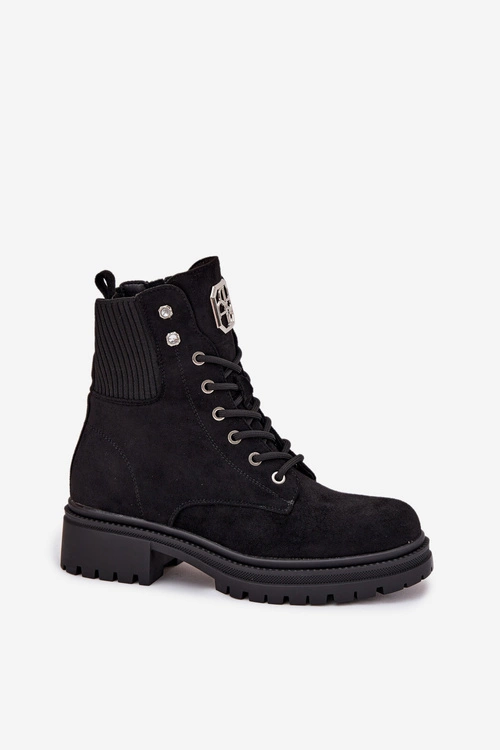 Botki Workery Damskie Ocieplane Z Ozdobami Czarne Olivira