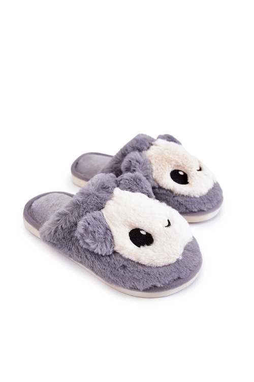 Dziecięce Futrzane Wsuwane Papcie Szare Alize