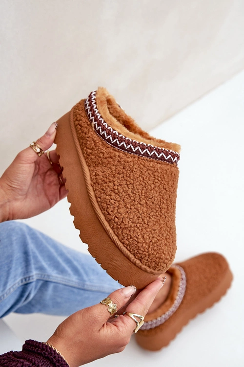 Śniegowce Kapcie Na Platformie Z Futerkiem Typu Baranek Camel Ovirissa