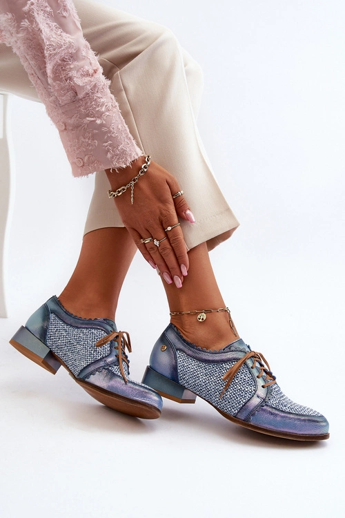 Półbuty Damskie Sznurowane Skóra Naturalna Maciejka 06452-06 Niebieskie