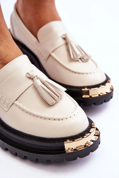 Klasyczne Półbuty Mokasyny Z Frędzlami Beżowe Lonisa