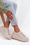 Skórzane Sneakersy Na Masywnej Platformie Beżowe Sylvessa