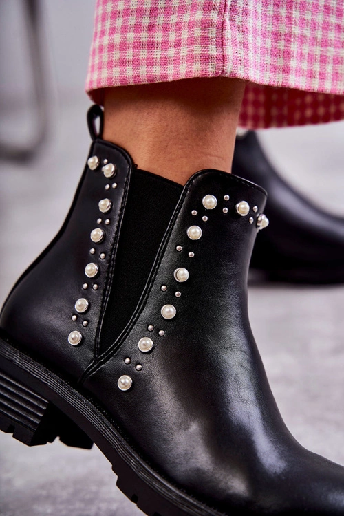 Skórzane Botki Workery Czarne Ferra