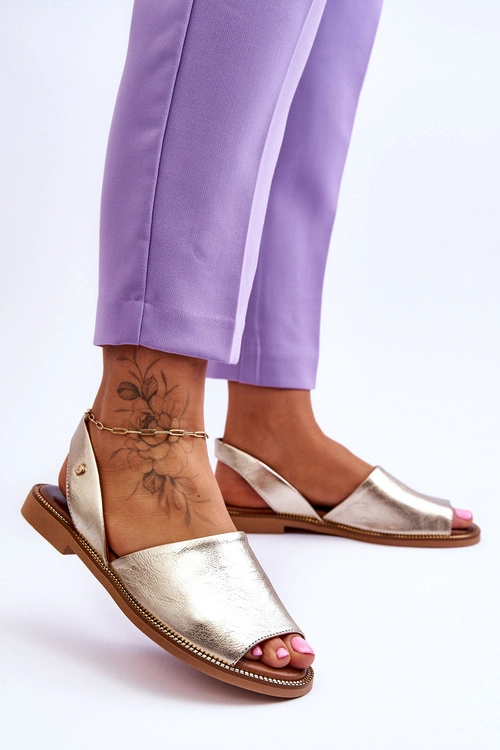 Zazoo 40327 Skórzane Wsuwane Sandały Złote